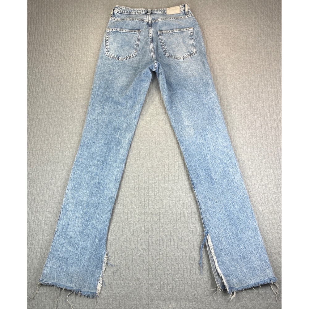 Bootcut ZARA High Rise Flare Jeans Women 25X34 Distressed Split Hem light wash - Picture 3 of 10